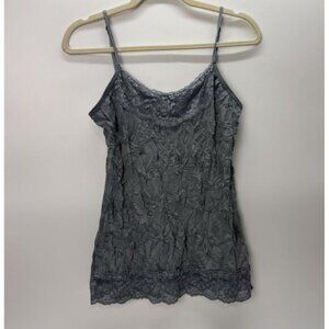 Maurices Y2K Lace Trim Babydoll Crinkle Cami Tank Top Size M Gray Fairy Grunge